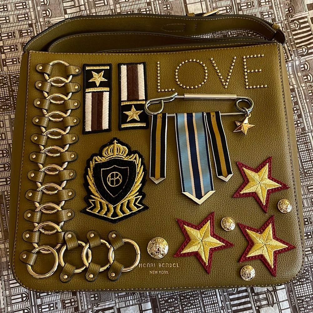 Henri Bendel Canteen Messenger Military Patches